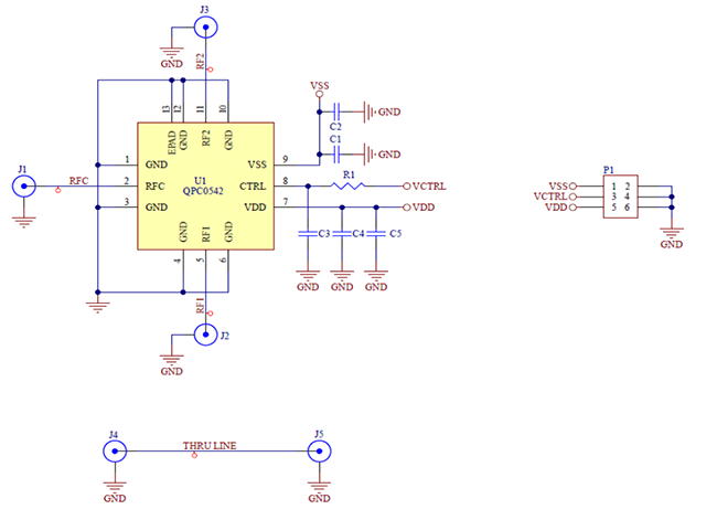 Applikations-Schaltungsdiagramm - Qorvo QPC0542 SOI-SPDT-Schalter